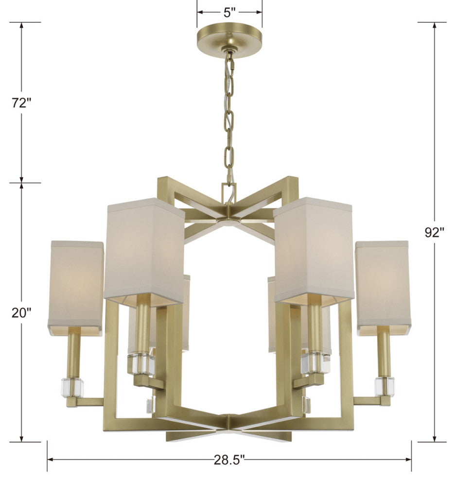 Crystorama 8886-AG, 6-Light Chandelier, Aged Brass