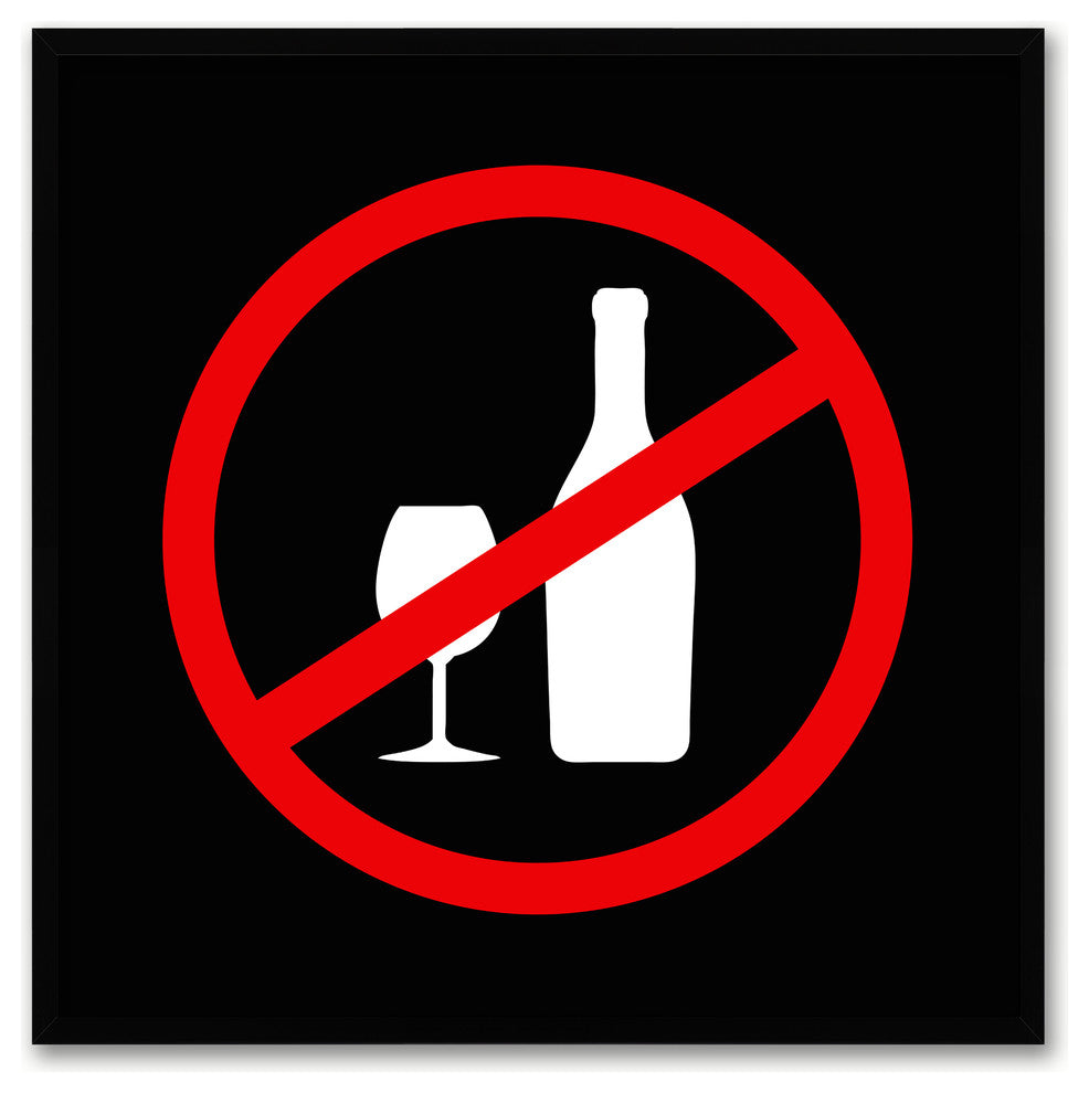 "No Drinking" Sign Black Print on Canvas with Picture Frame, 20"x20"