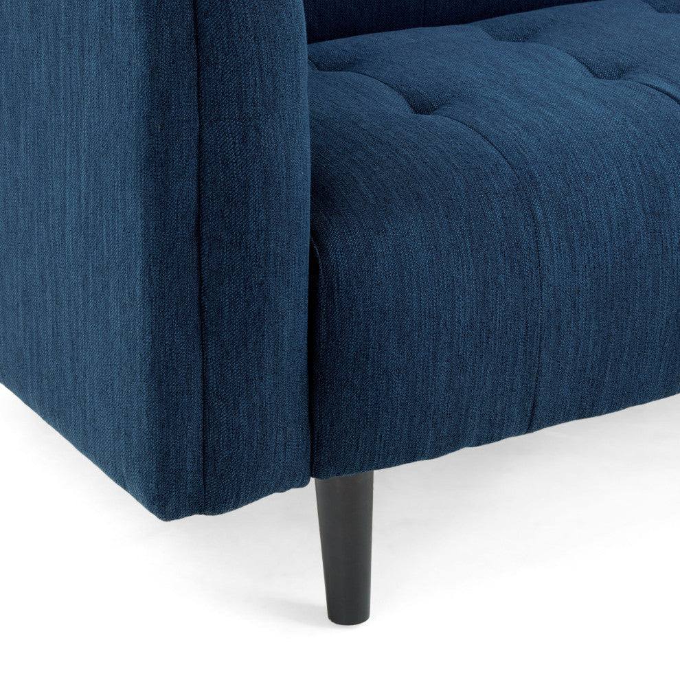 Plano Mid-Century Modern Tufted 3-Seater Sofa, Light Gray/Dark Brown, Navy Blue/Dark Brown