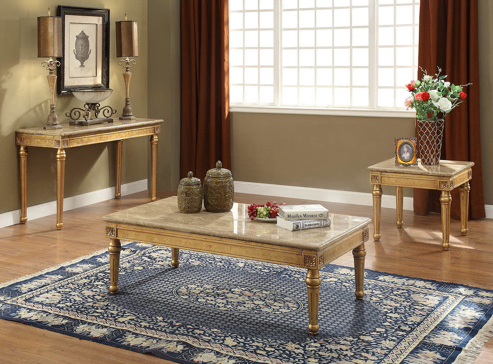 ACME Daesha End Table, Marble and Antique Gold