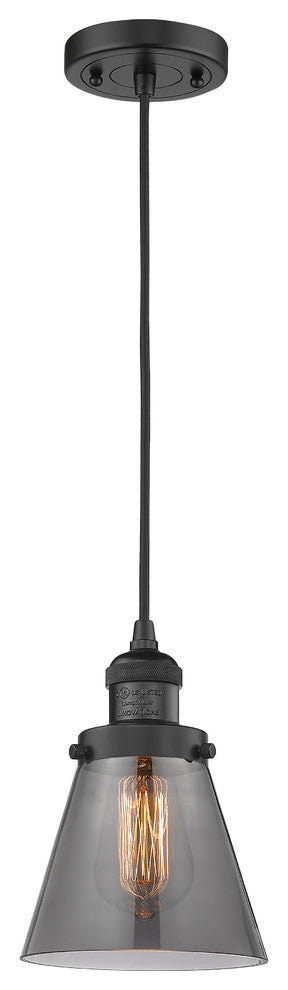 Small Cone 1-Light LED Pendant, Matte Black, Glass: Smoked