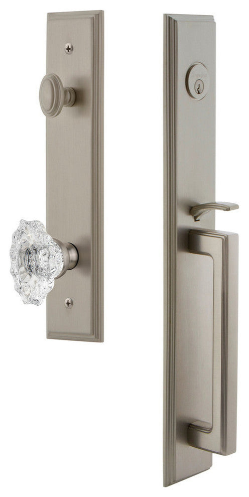 Carre' 1-Piece Dummy Handleset, D Grip and Biarritz Knob, Satin Nickel, 848857