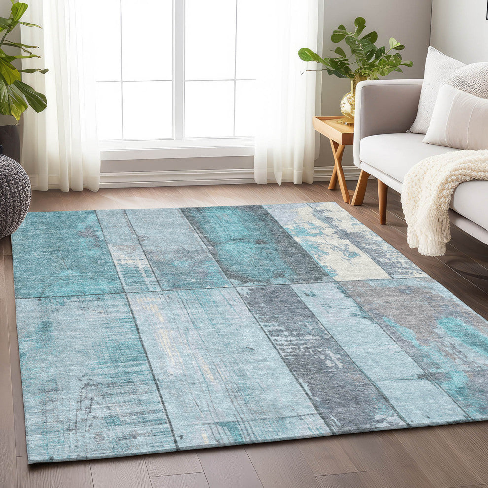 Machine Washable Indoor/Outdoor Chantille ACN1877 Teal 5' x 7'6" Rug