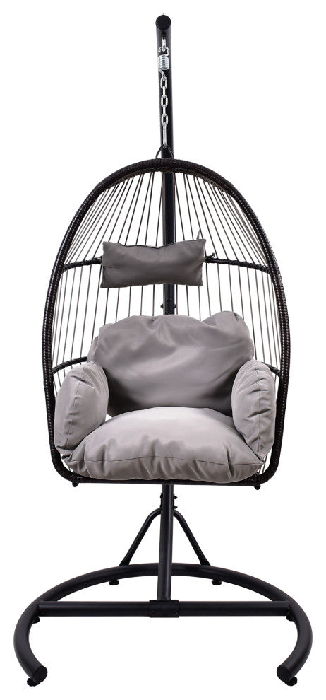 Outdoor Rattan Swing Chair Hanging Egg Chair With Cushion and Pillow