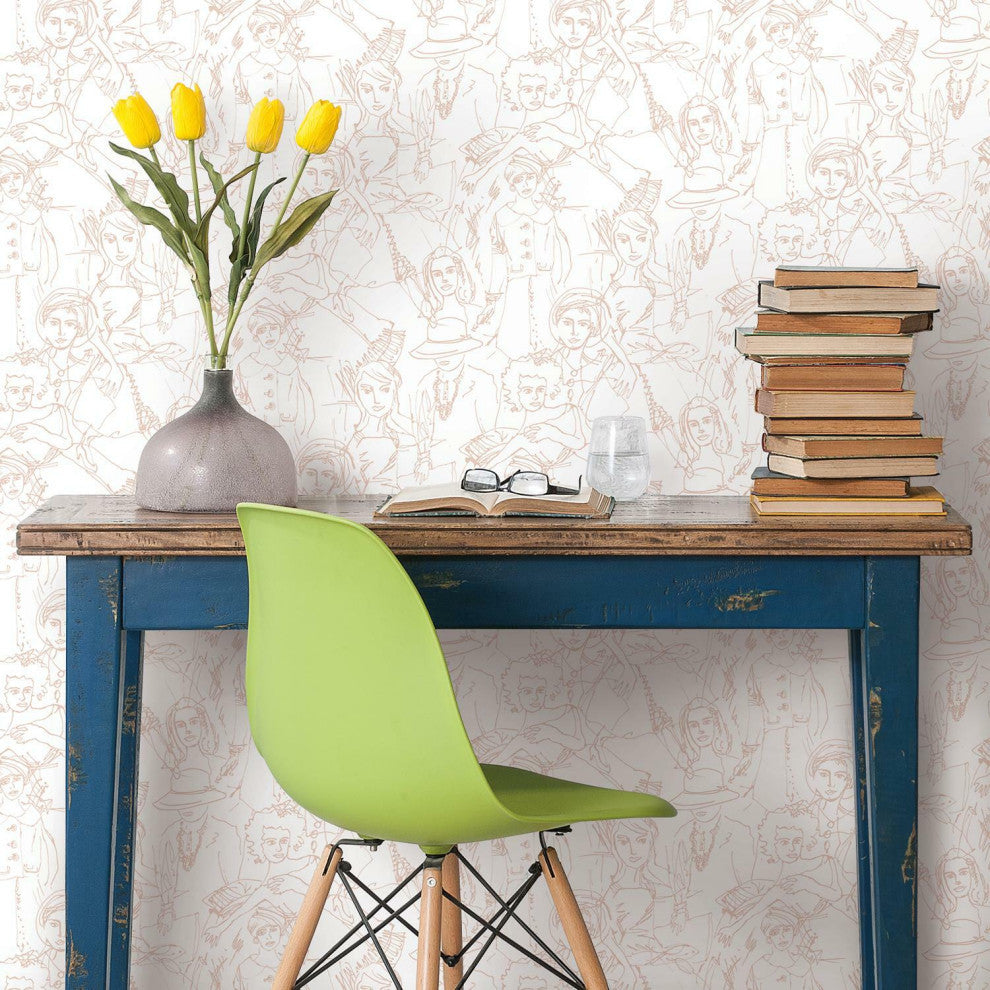 Pink & White Vogue Sketches Peel & Stick Wallpaper