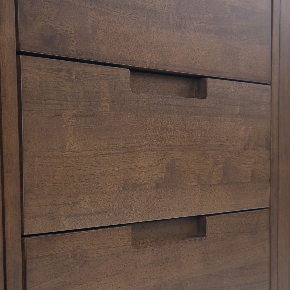 Hardwood & Metal 60"Wide Rectangle Sideboard With Centre Drawers In Walnut Brown