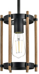 Simplicity Farmhouse Pendant Light, Black, Cage, Wood