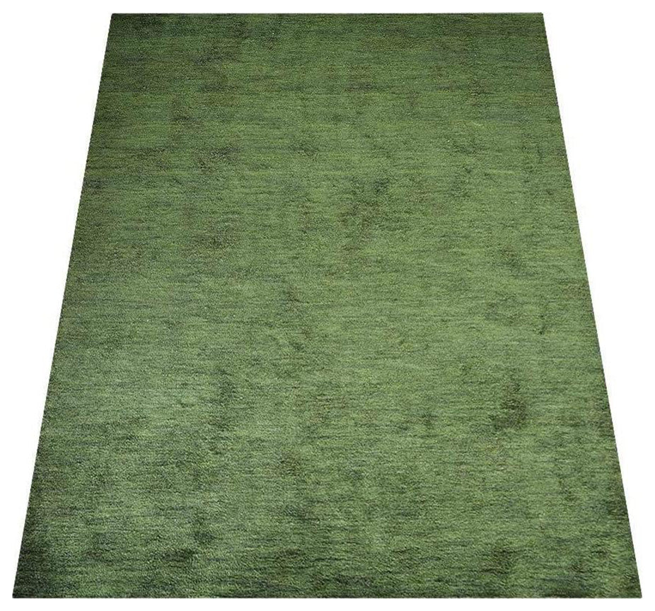 HAND KNOTTED LOOM SILK ECO-FRIENDLY AREA RUGS-Light Green Color,Solid Design, [Rectangle] 5'x8'