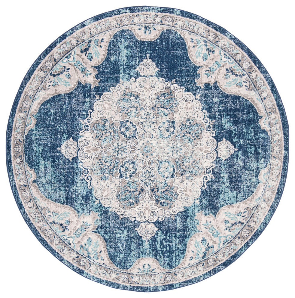 Safavieh Brentwood Bnt867N Rug, Navy/Ivory, 6'7"x6'7" Round