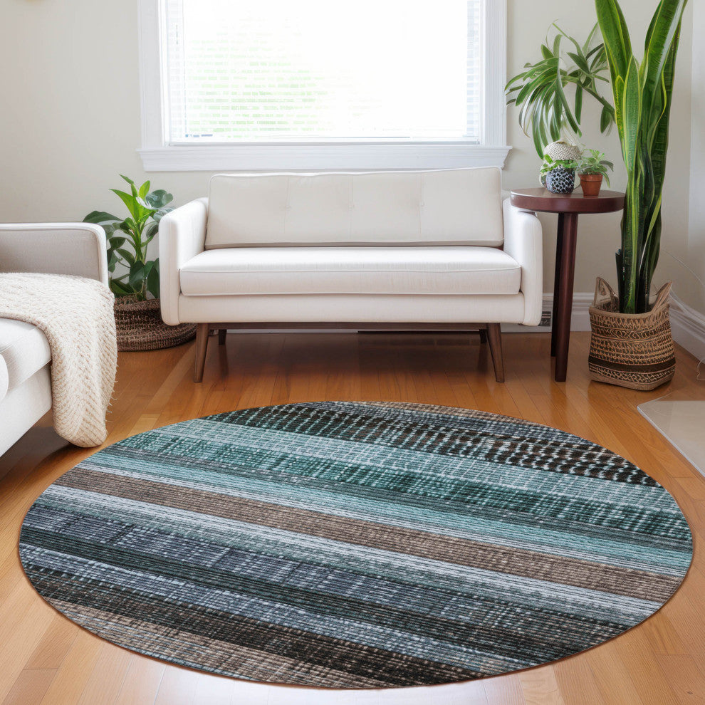 Machine Washable Indoor/Outdoor Chantille ACN1873 Teal 8' x 8' Round Rug