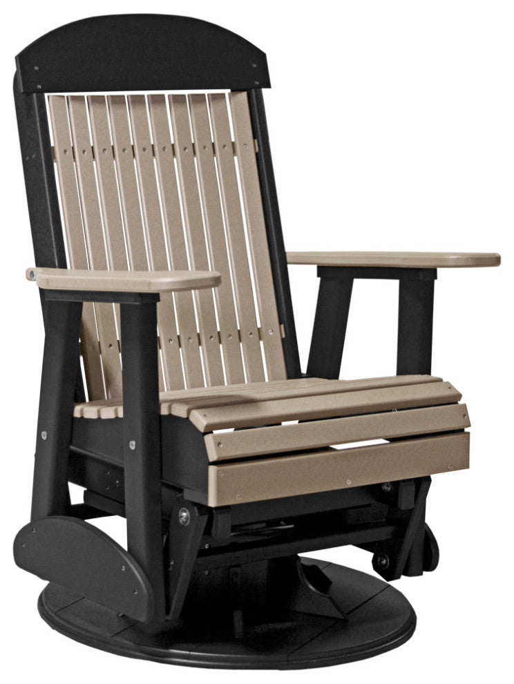2' Poly Classic Swivel Glider Chair, Weatherwood & Black, 2 Foot