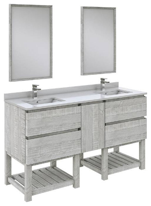 Formosa Modern 60" Ash Double Sink Vanity Set with Open Bottom, Faucet Fft1030bn
