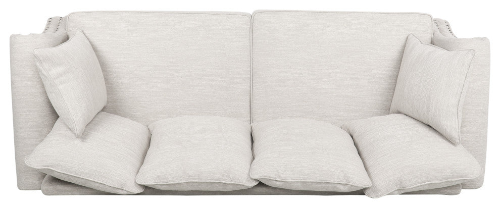Bonny Fabric Pillowback 3-Seater Sofa With Nailhead Trim, Beige/Dark Brown