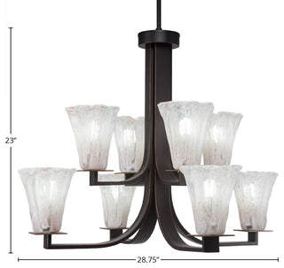 Apollo 8-Light Chandelier, Dark Granite/Fluted Italian Ice