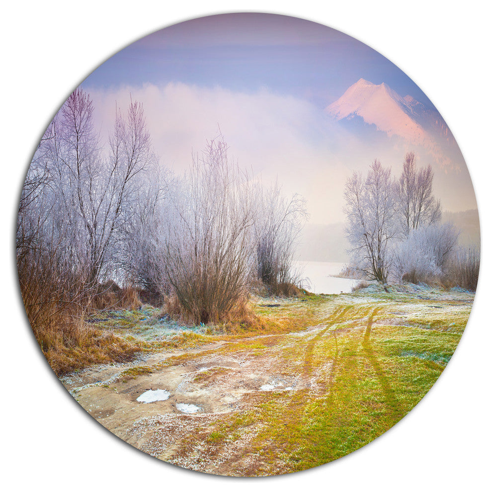 Beautiful Foggy Autumn Sunset, Landscape Art Disc Metal Artwork, 11"