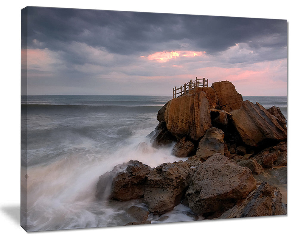 "The Fantasy Island With Large Rocks" Contemporary Seascape Art Canvas, 40"x30"