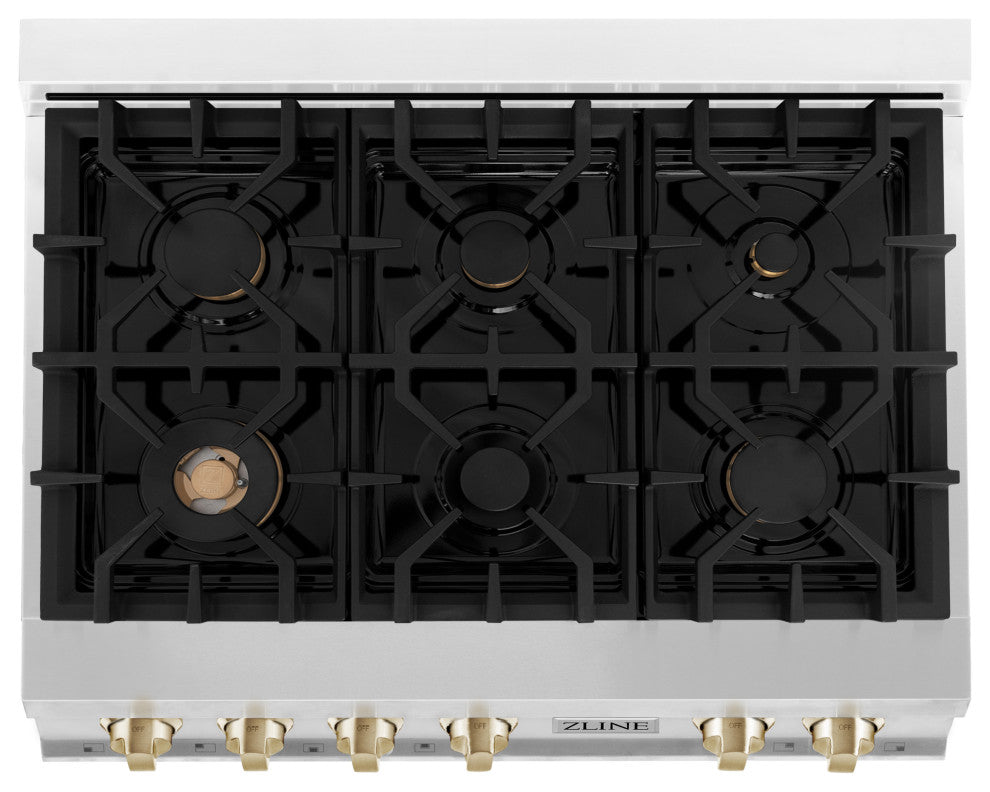 ZLINE 36" Rangetop, Stainless Steel With Gold Accents, RTZ-36-G