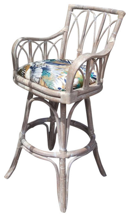 Cuba 24" Swivel Barstool With Arm In Rustic Driftwood, Conch Destin