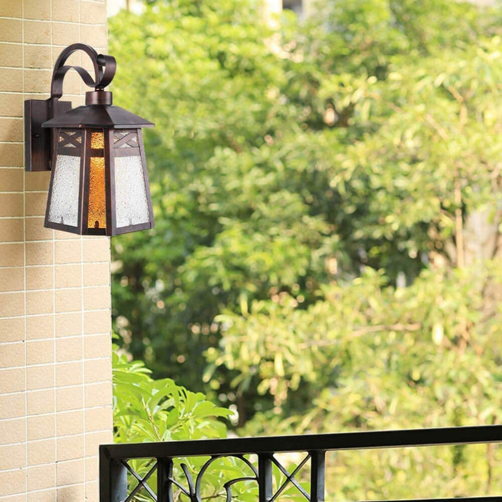 Retro outdoor lantern industrial glass wall sconce with bronze finish