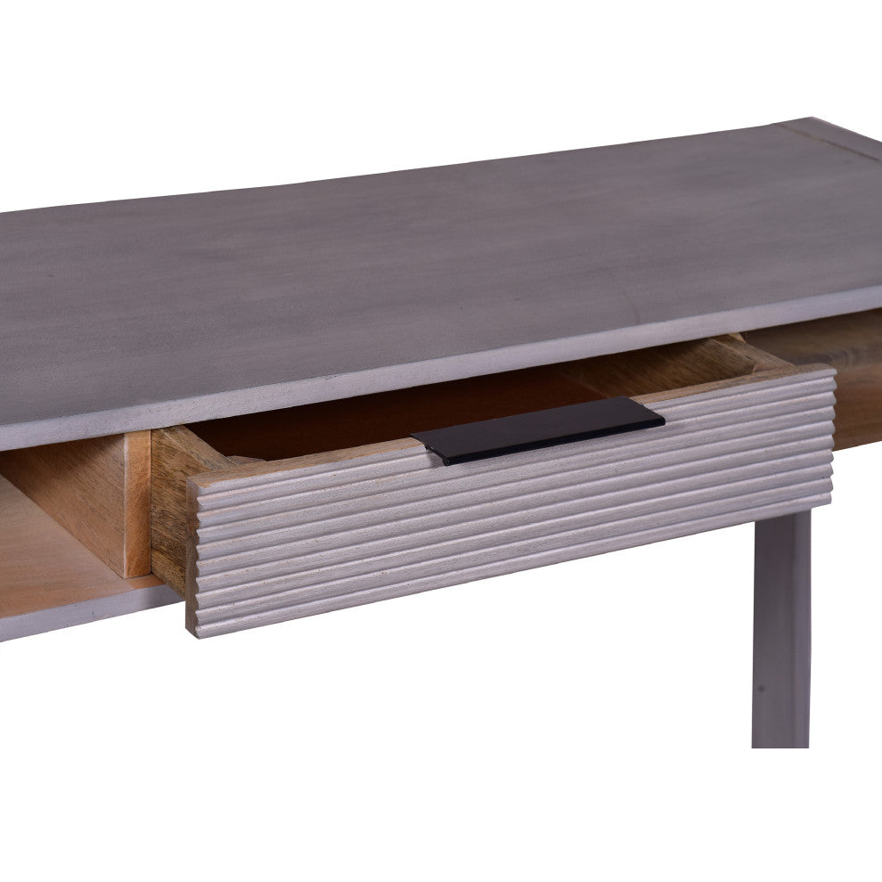 Benzara UPT-272547 Single Drawer, Mango Wood, Entryway Console Table Desk, Gray