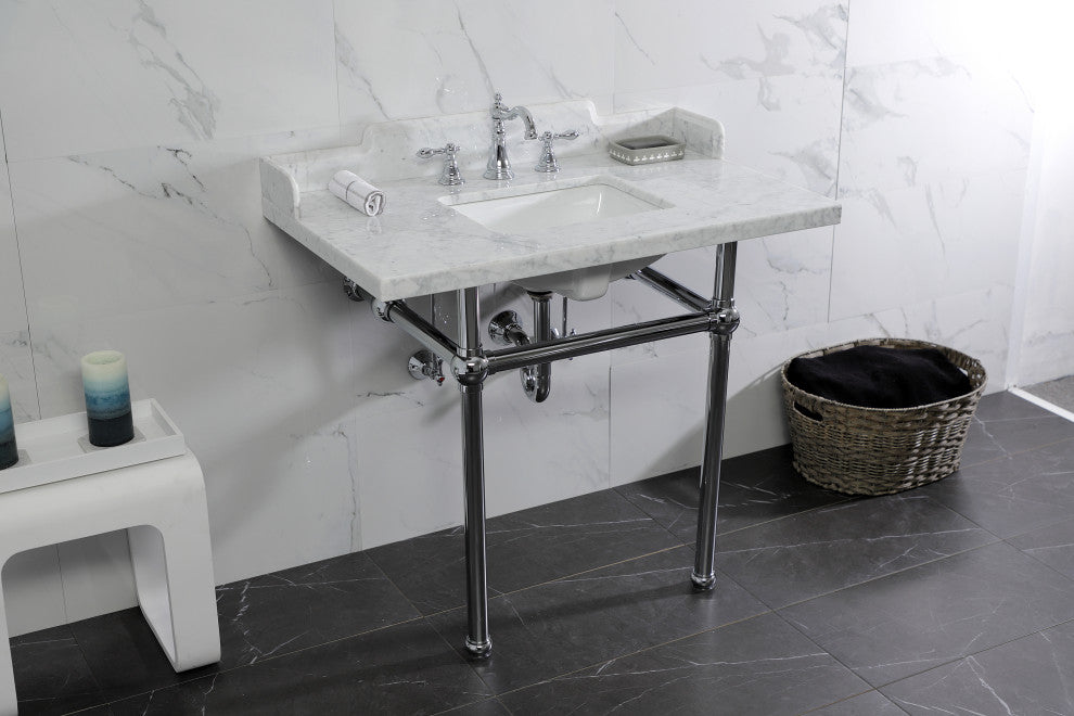Kingston Brass LMS3630MBSQ1 36" Carrara Marble Console Sink, Legs