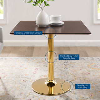 35" Dining Table, Square, Gold Walnut, Metal, Modern Bistro Hospitality