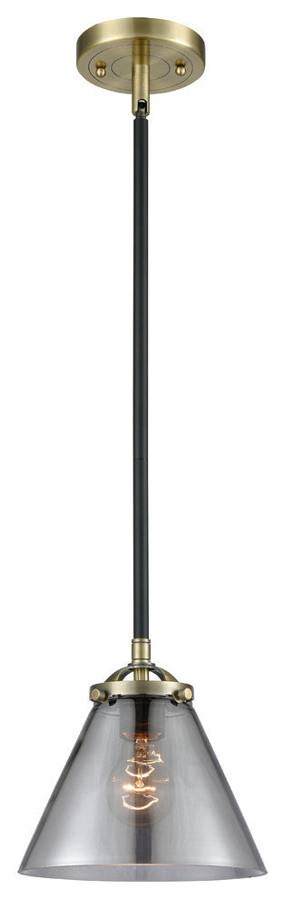 Large Cone 1-Light Mini Pendant, Black Antique Brass, Plated Smoke