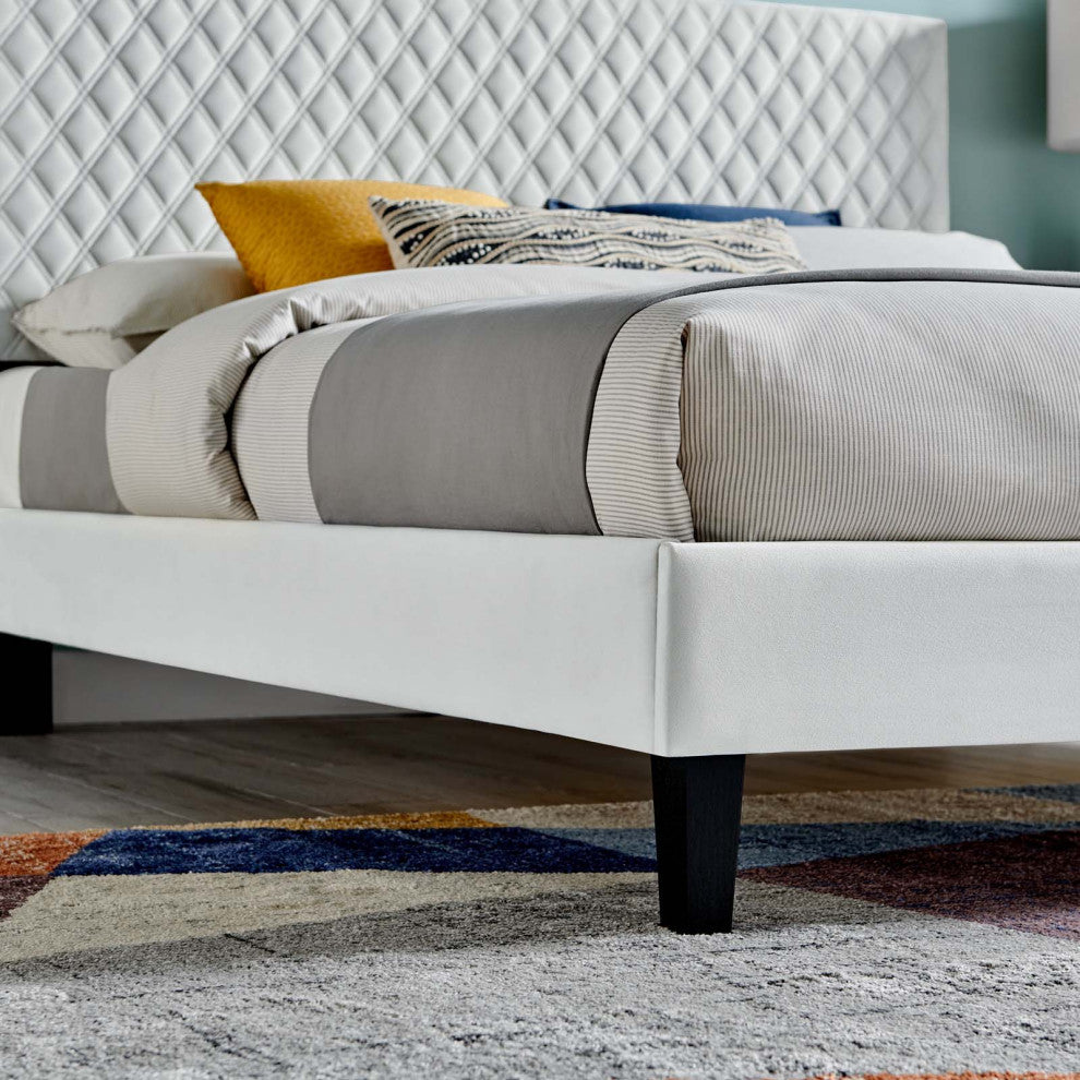 Platform Bed Frame, King Size, Gray, Velvet, Modern, Bedroom Guest Suite