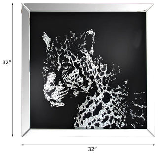 ACME Talisha Glass Square Wall Art in Mirrored and Faux Crystal Leopard