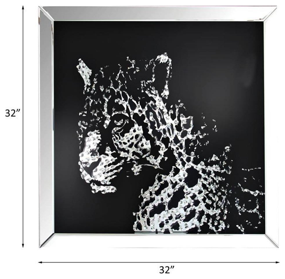 ACME Talisha Glass Square Wall Art in Mirrored and Faux Crystal Leopard