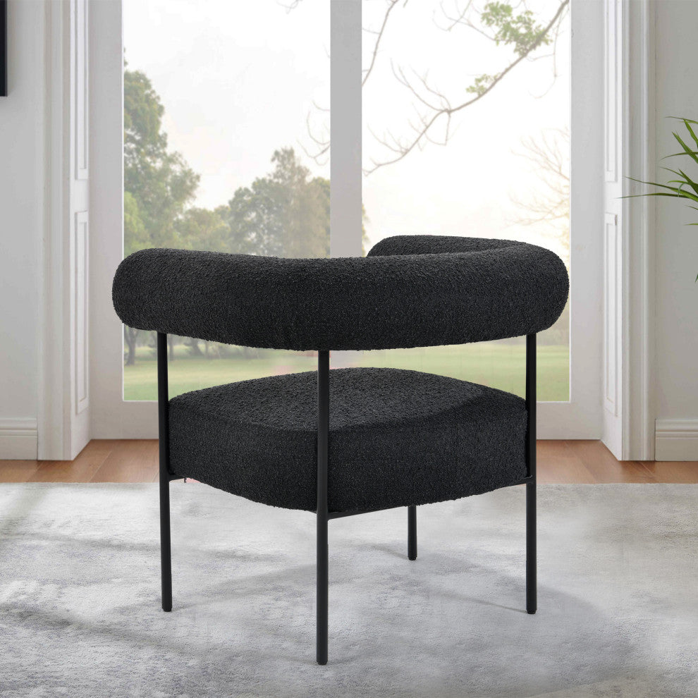 Melvin Boucle Fabric Accent Chair, Black Legs, Black