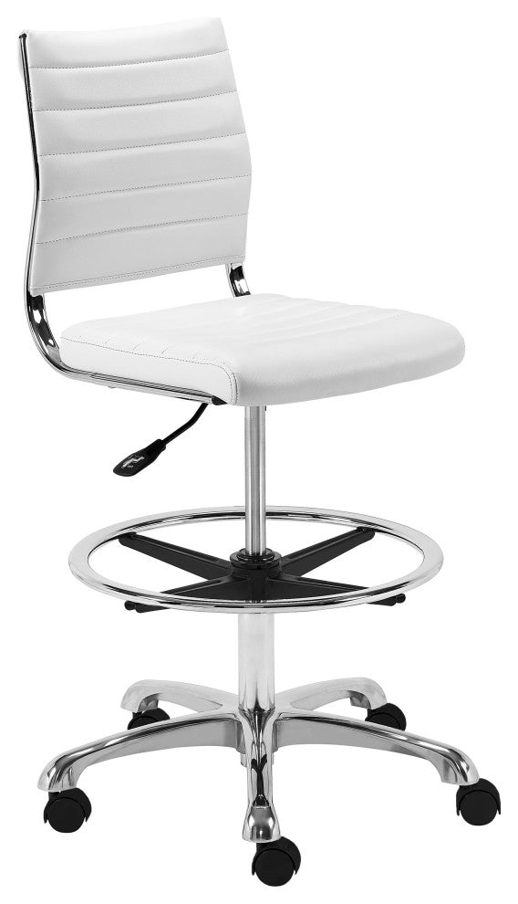 Axel Adjustable Height Drafting Stool, White With Aluminum Base