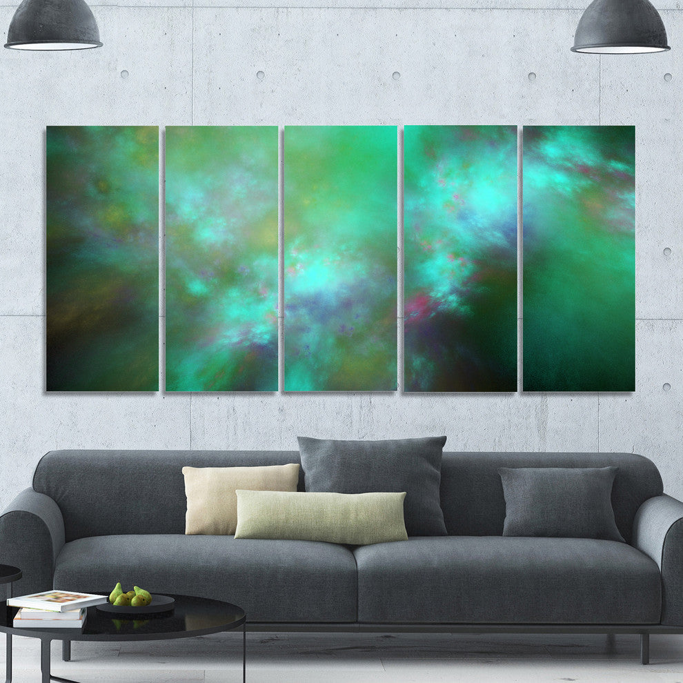 Blue Fractal Sky with Blur Stars, Abstract Canvas Art Print, 60"x28", 5 Panels