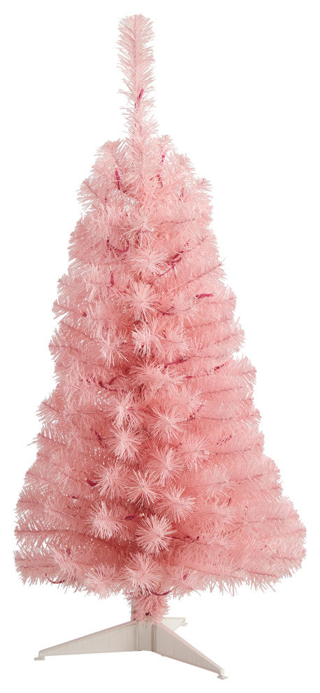 3' Pink Artificial Christmas Tree With 50 LED Lights and 118 Bendable Branches