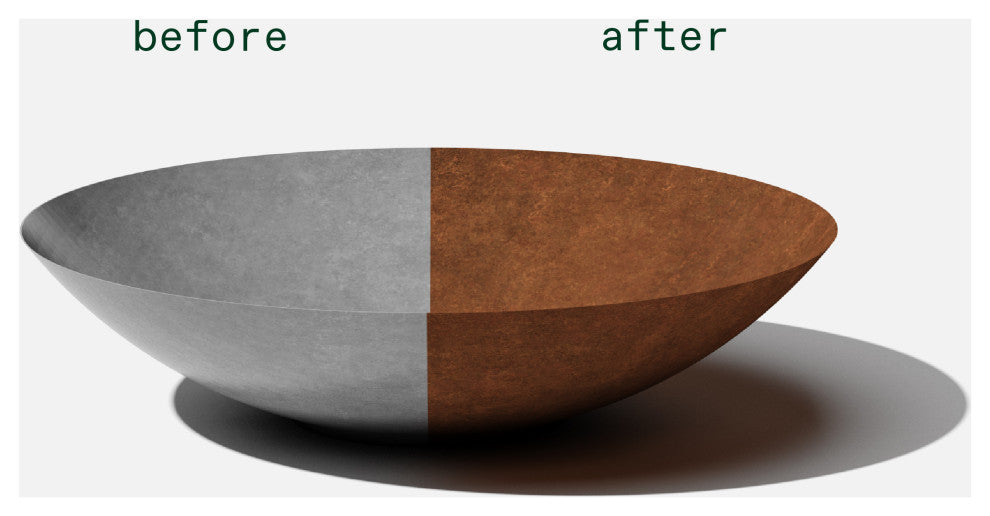 Metallic Series Round Corten Steel Bowl Planter, 32"