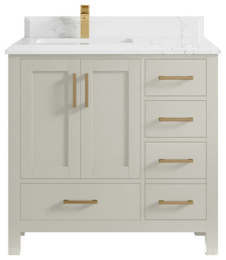 Malibu 36" Left Offset Bath Vanity in Fine Grain 1.5" Empira Quartz
