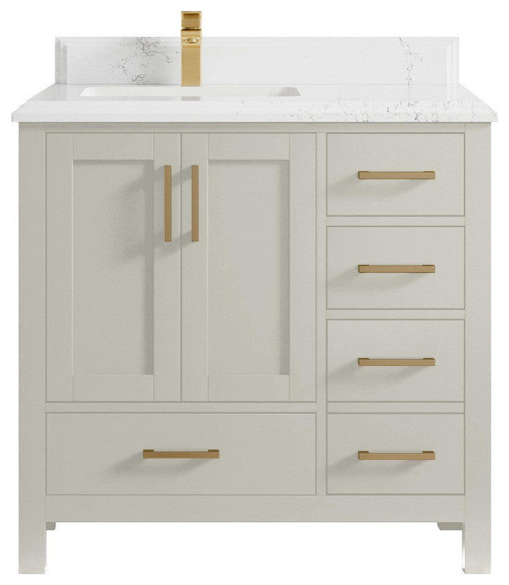 Malibu 36" Left Offset Bath Vanity in Fine Grain 1.5" Empira Quartz