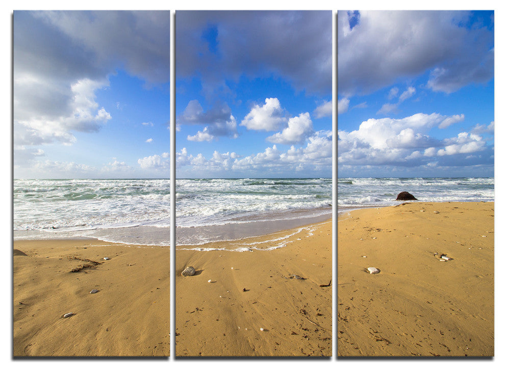"Sea Beach on Cloudy Winter Day" Metal Wall Art, 3 Panels, 36"x28"