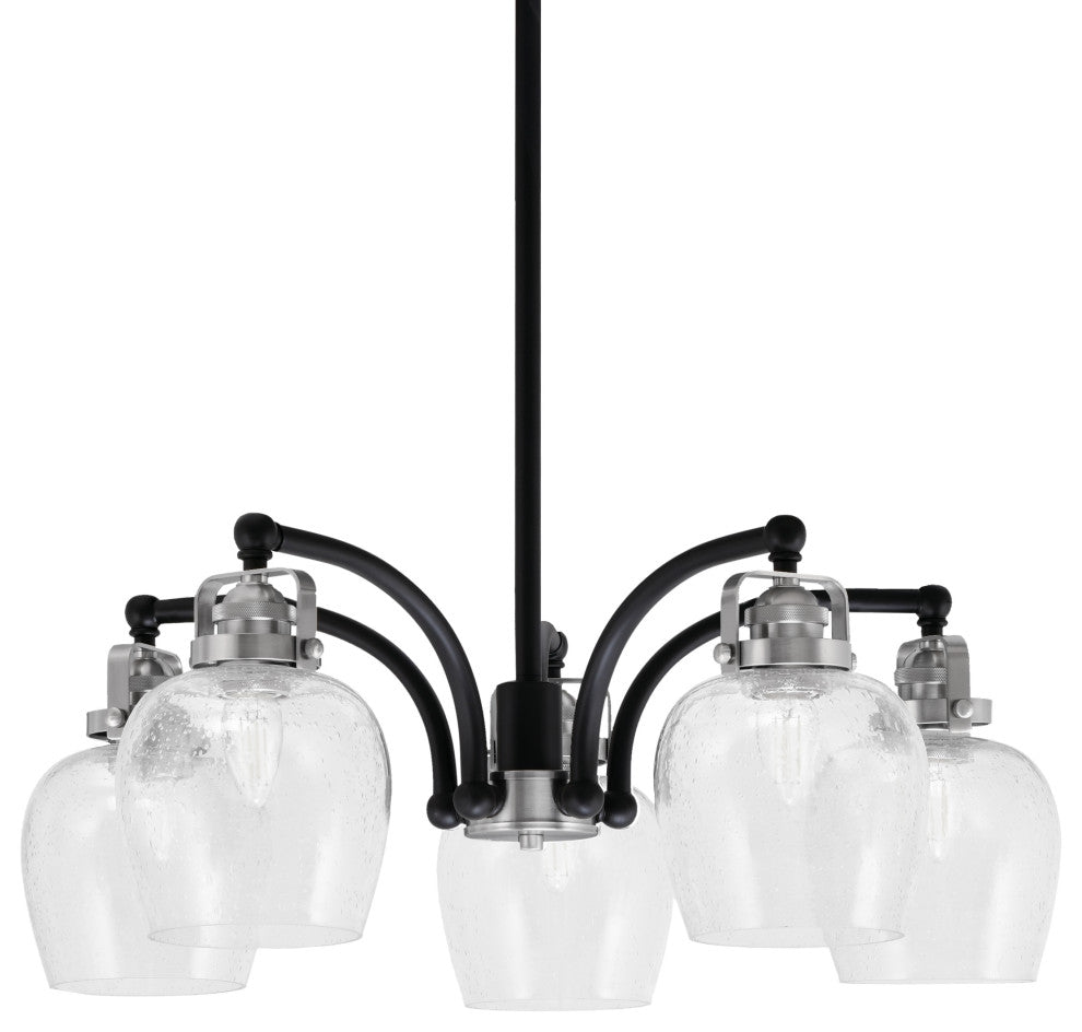 Easton, 5 Light, Matte Black & Brushed Nickel, Chandelier, 6" Clear Bubble