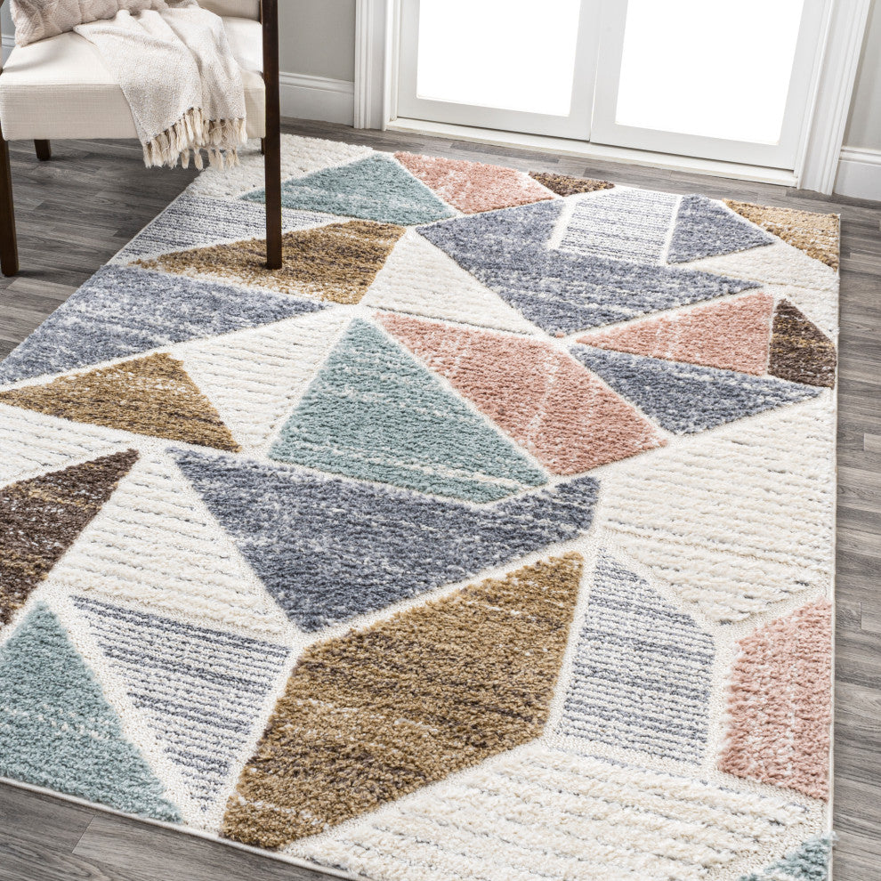 Aileen Geometric Scandi Colorblock Carved Multi 3'x5' Area Rug