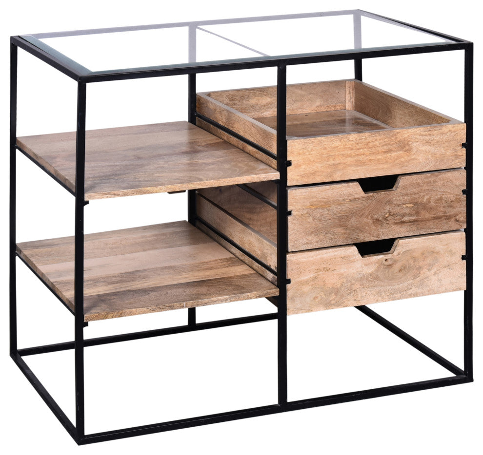 Benzara UPT-263596 35" Handcrafted Modern Glass Table, Brown and Black