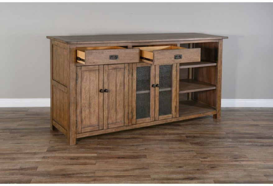 80x80" Large Buffet With Hatch Wine Rack Adjustable Glass Shelves LED Light