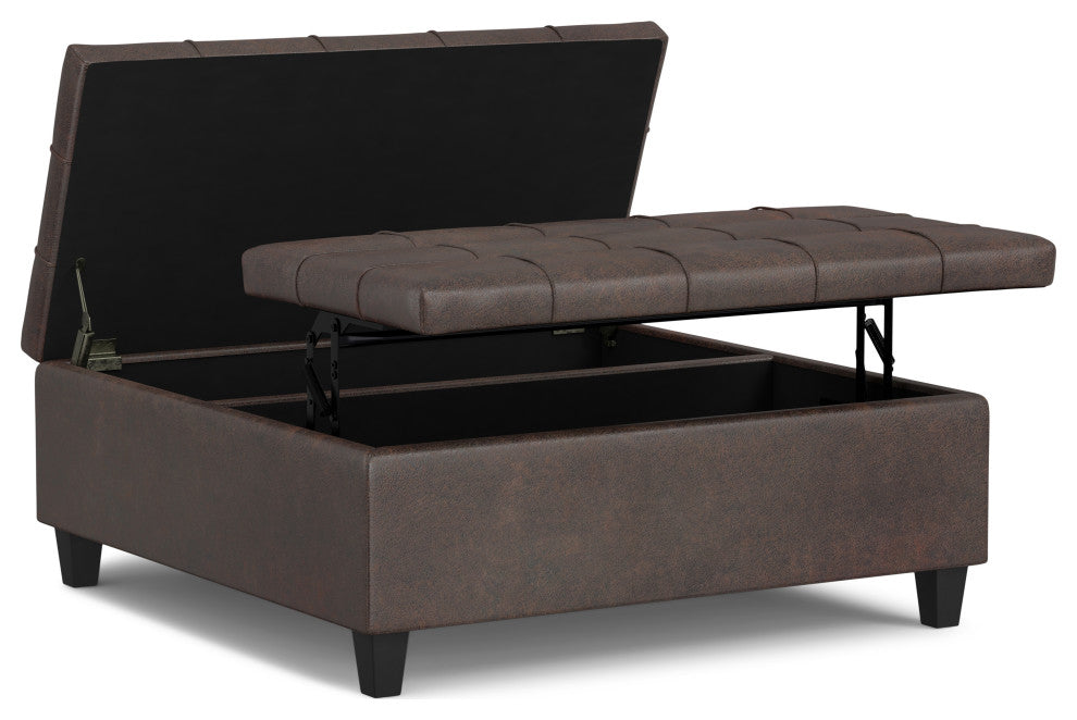 Harrison Large Square Coffee Table Storage Ottoman, Distressed Brown