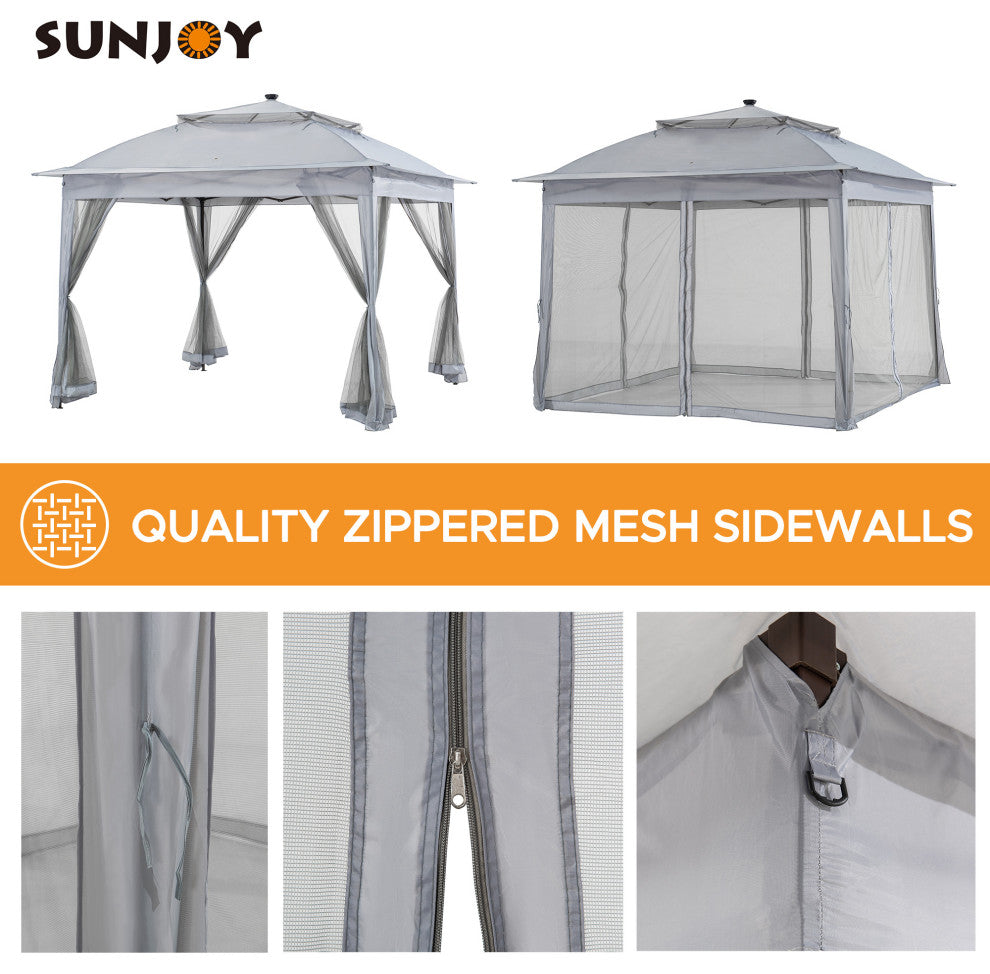 Sunjoy Patio 11 ft. x 13 ft. Contempo Gazebo with Planters, Grey