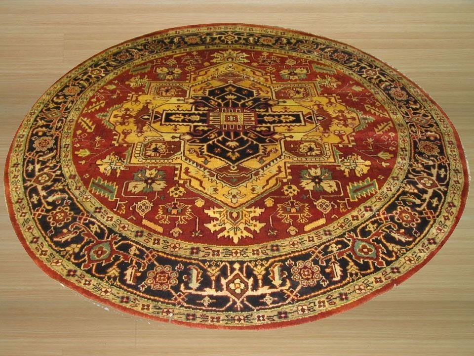 EORC Hand-knotted Wool Rust Traditional Geometric Serapi Rug, Round 8'x8'