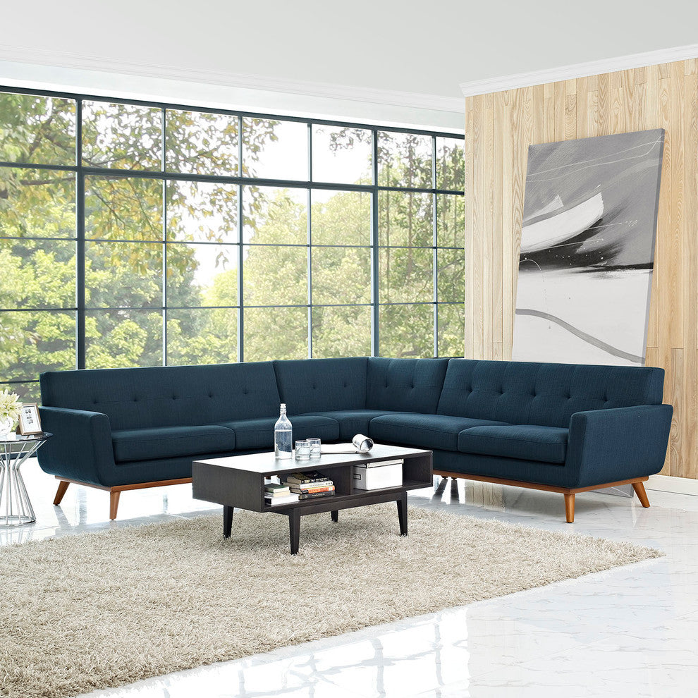 Modern Contemporary L-Shaped Sectional Sofa, Azure, Fabric