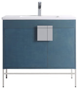Modern Blue Bathroom Vanity Set, Chrome Hardware, Vireous China Sink Top