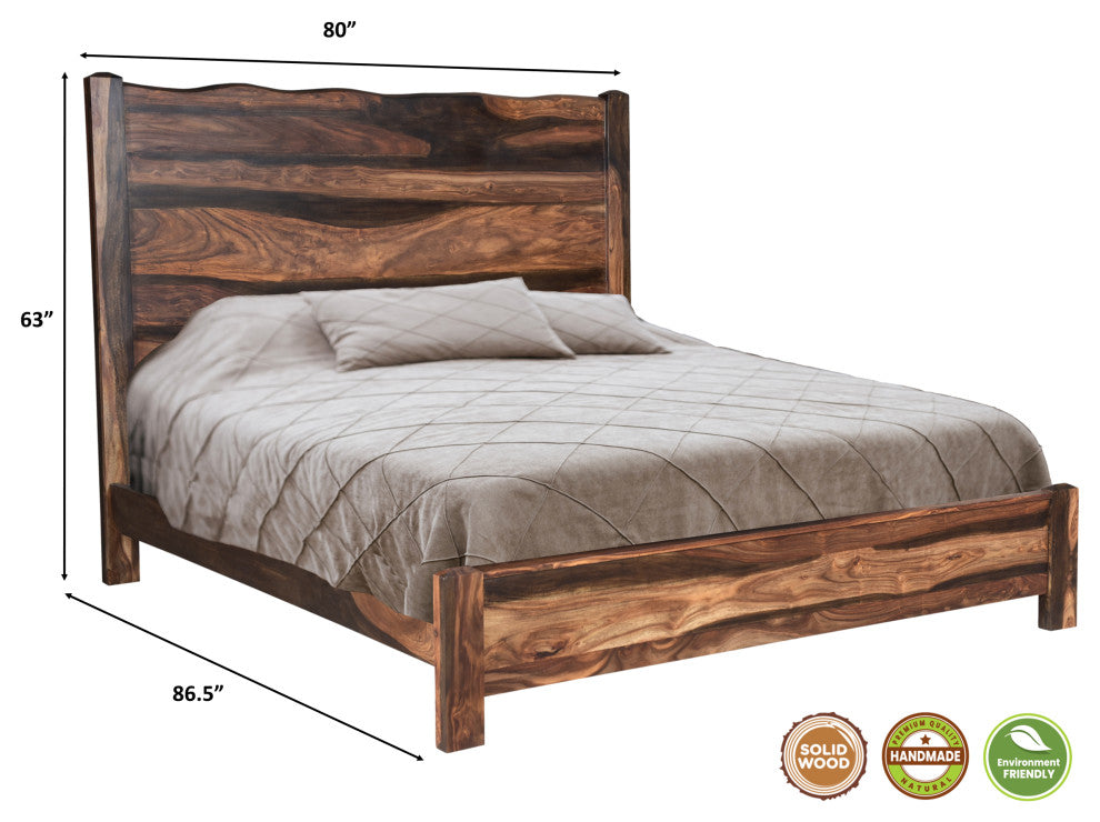 Damian Live Edge Solid Wood Panel Bed, Dark Brown, King
