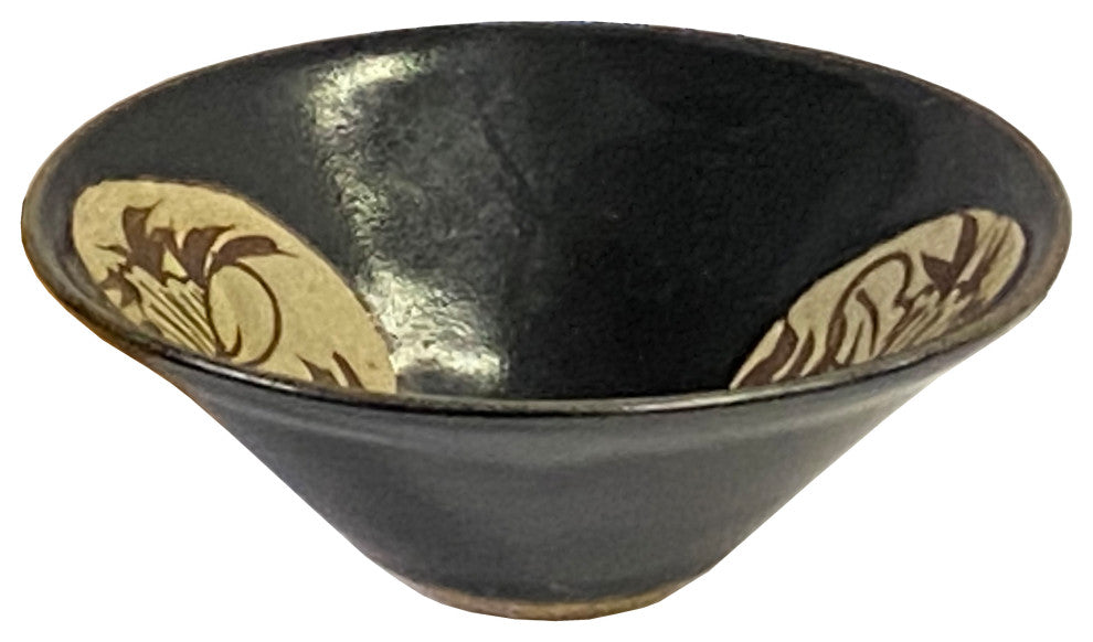 Chinese Ware Brown Black Glaze Flower Pattern Ceramic Bowl Cup Display Hws3147
