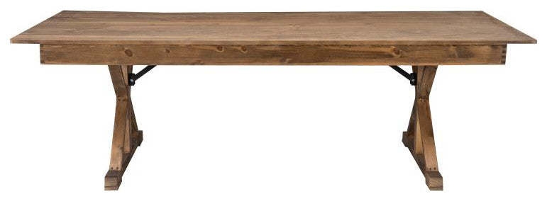 HERCULES 7' x 40" Rectangular Solid Pine Farm Table with X Legs, Antique Rustic